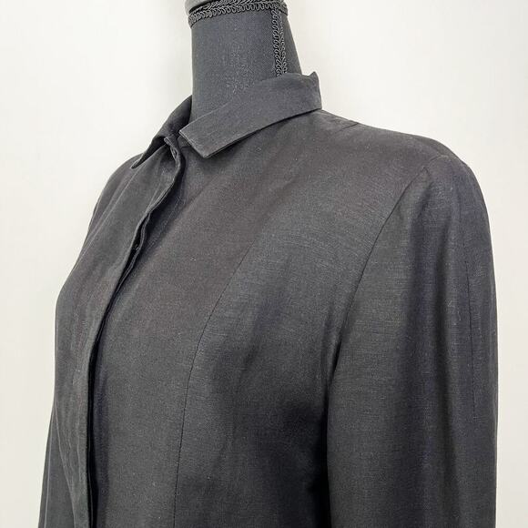 Herman Geist Linen Blazer Jacket Sz10 Black Hidden Buttons Closure Professional - Picture 2 of 11